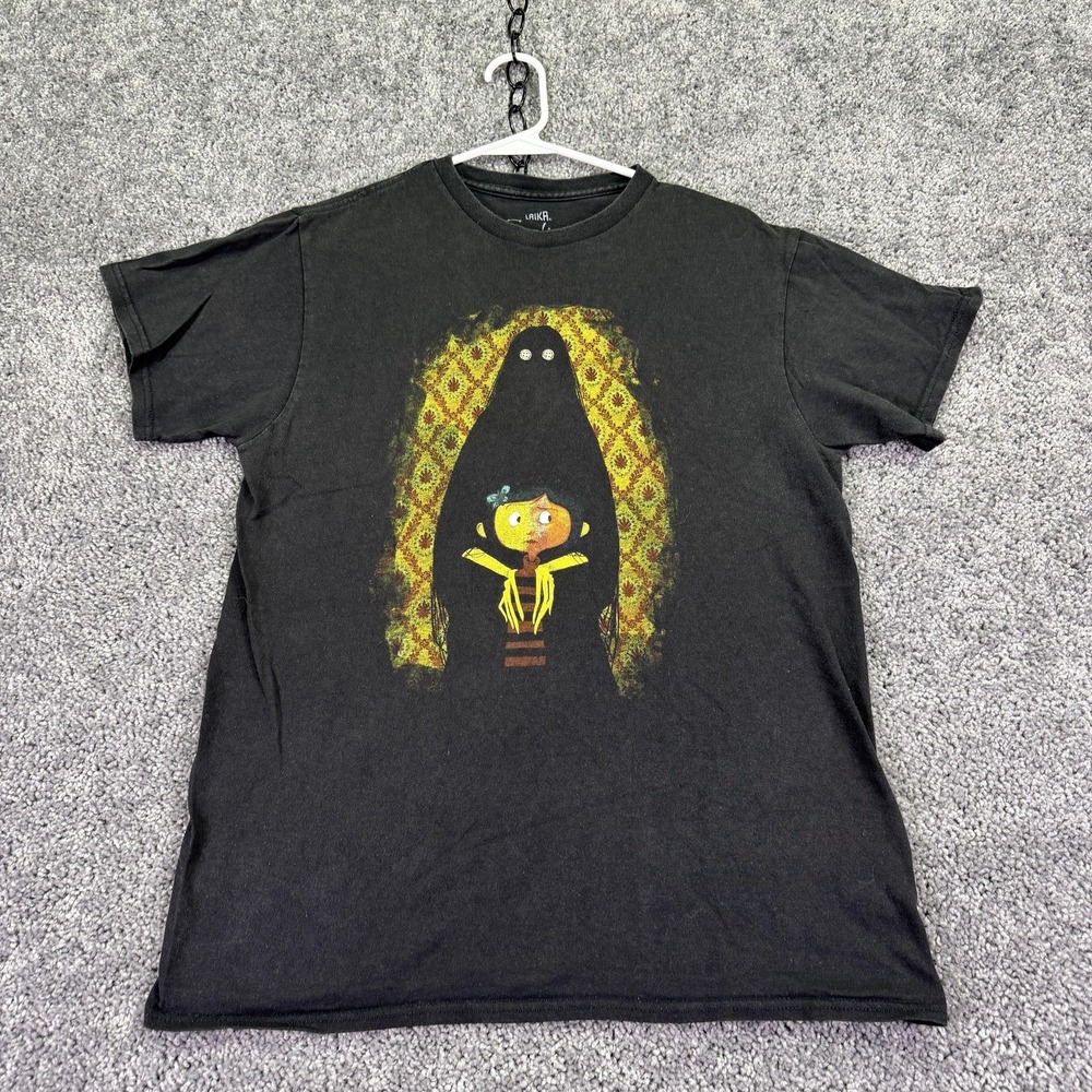 LAIKA Coraline Shirt Mens Medium Black Graphic Tee Horror Movie Art Cartoon
